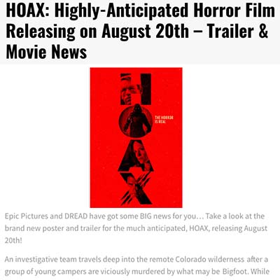 HOAX: Highly-Anticipated Horror Film Releasing on August 20th – Trailer & Movie News